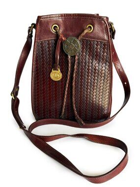 Vintage Brahmin Woven Leather Drawstring Crossbody Bag Made in USA